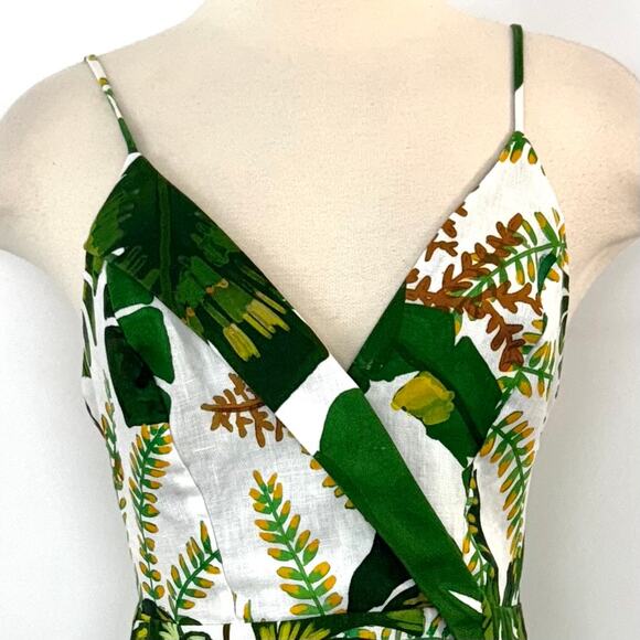 Farm Rio Tropical Forest Linen Mini Dress Off-White Green S - Picture 3 of 16